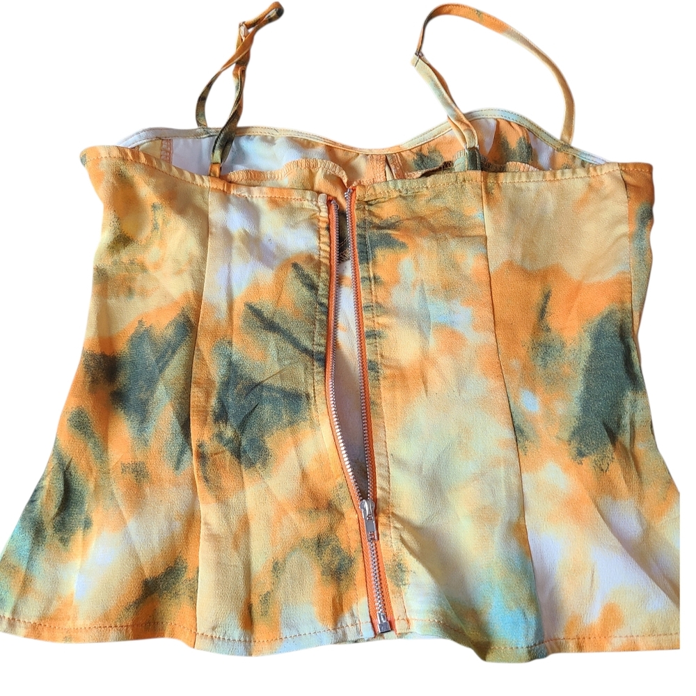 PRETTY LITTLE THING |ORANGE/YELLOW TIE-DYE CORSET TOP | SIZE 6 - Picture 8 of 10